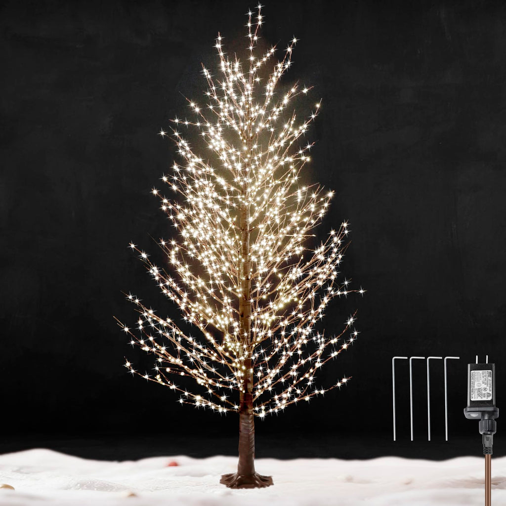 6FT Brown Lighted Birch Tree 1300LEDs Warm White Lights R3513