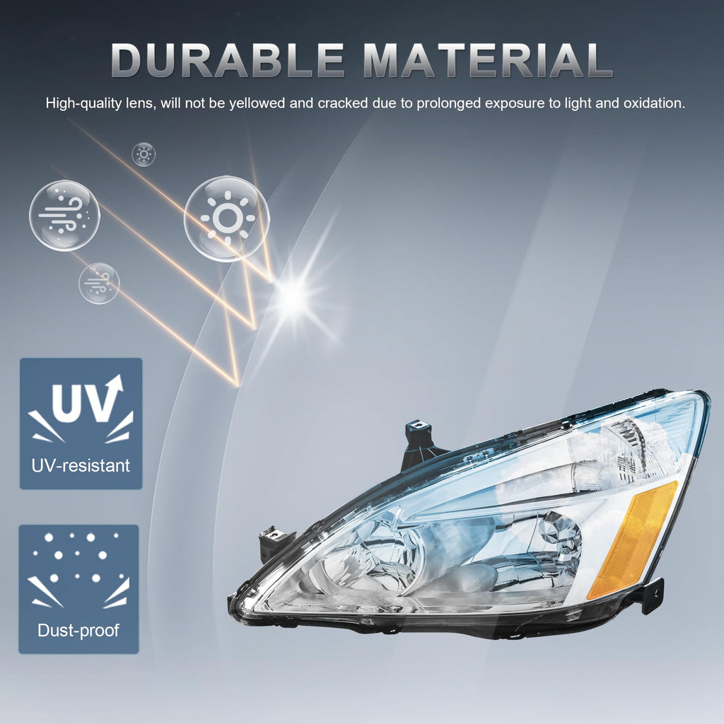 Headlights Assembly Replacement with Clear Lens Chrome Housing Amber Reflector Front Lamps Set of 2 V9232