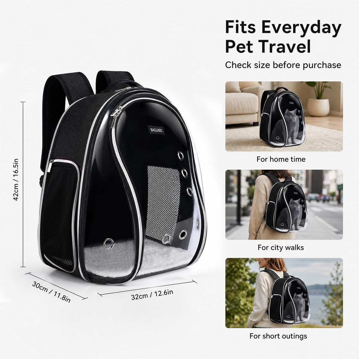 Cat Carrier Backpack Bubble 18 Lbs Black H26864