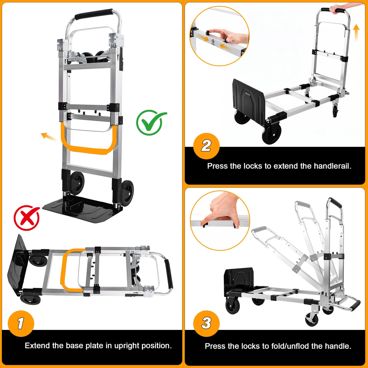 3 in 1 Convertible Folding Hand Truck with 2 Straps O286