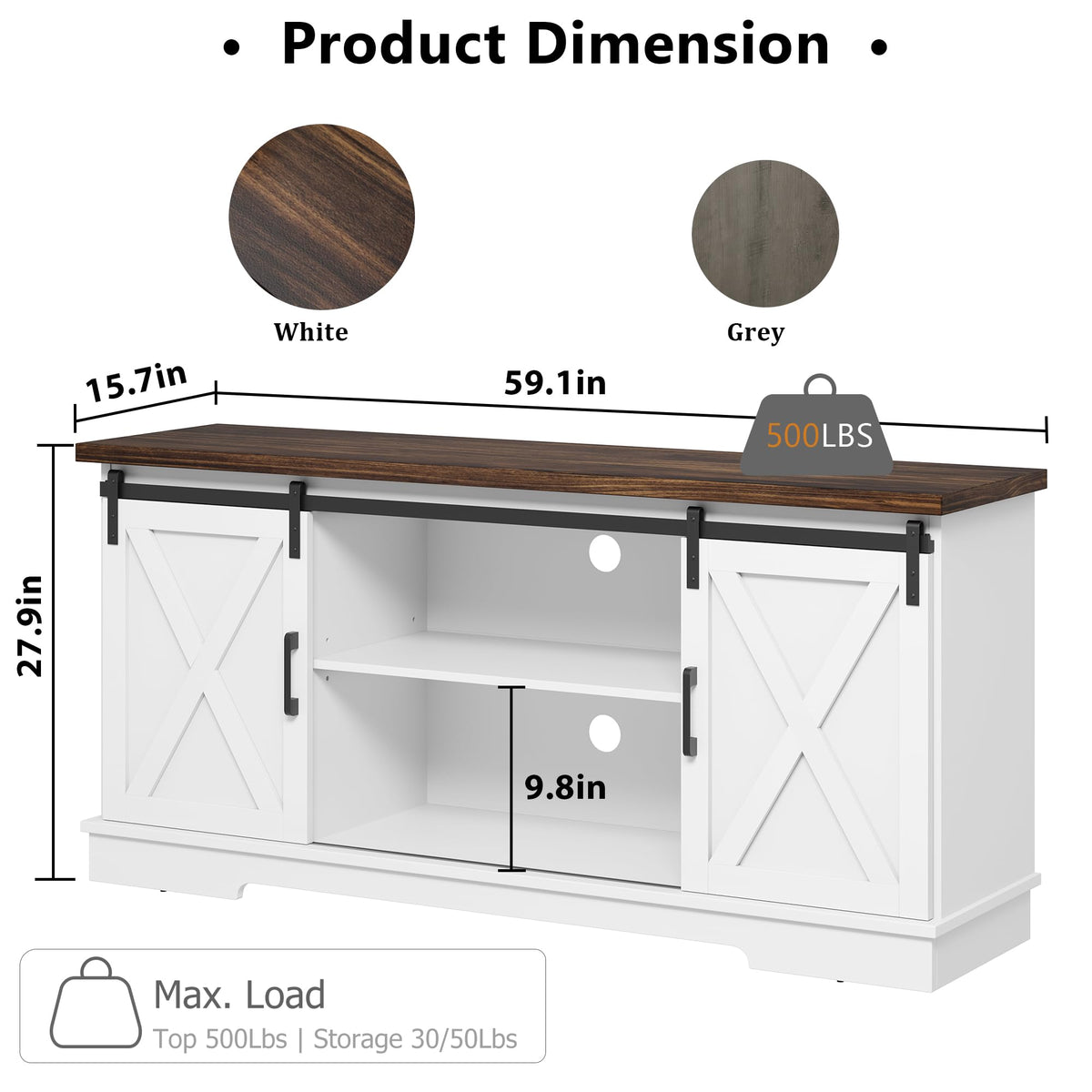White Farmhouse TV Stand with Sliding Barn Doors and Adjustable Shelf P477