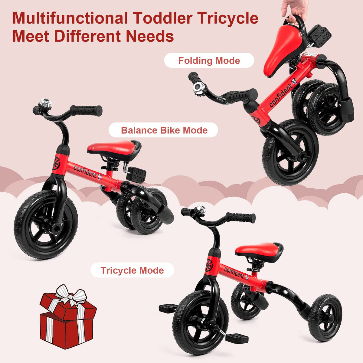 Tricycle for Toddlers 2-5 Years, 3 in 1 Folding Bike H2687
