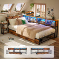 Brown Twin Corner Bed Frame with Storage Bookcase and Bedside Rack H750