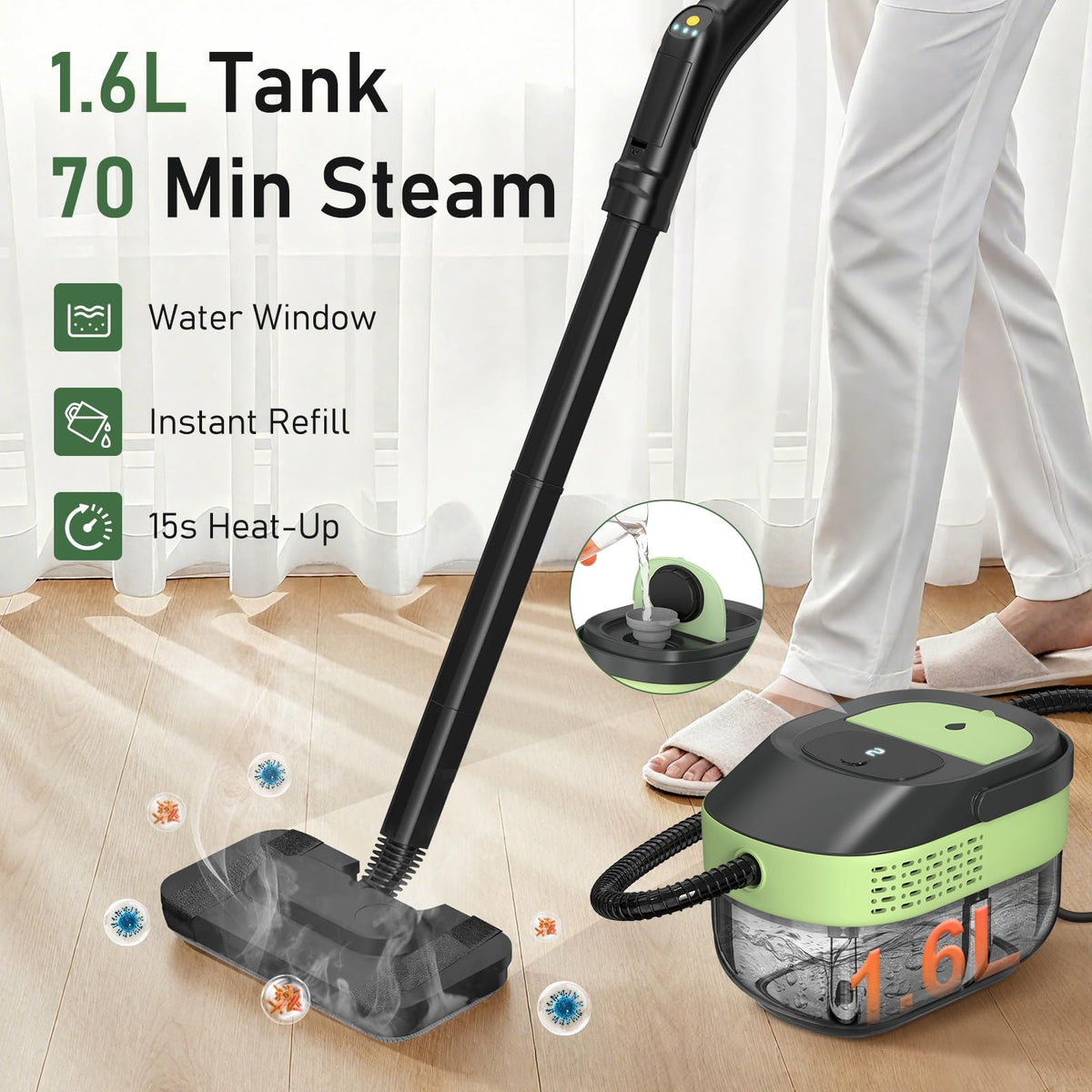 14 IN 1 Steam Cleaner Mop, Handheld Steamer, 1.6L Tank Q862