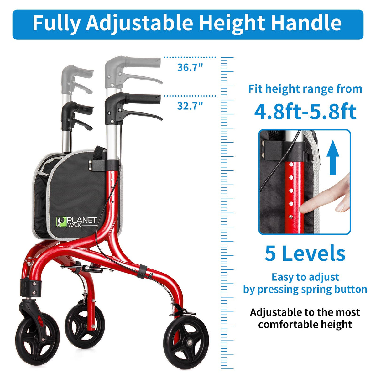 3 Wheel Foldable Aluminum Rollator Walker J8514
