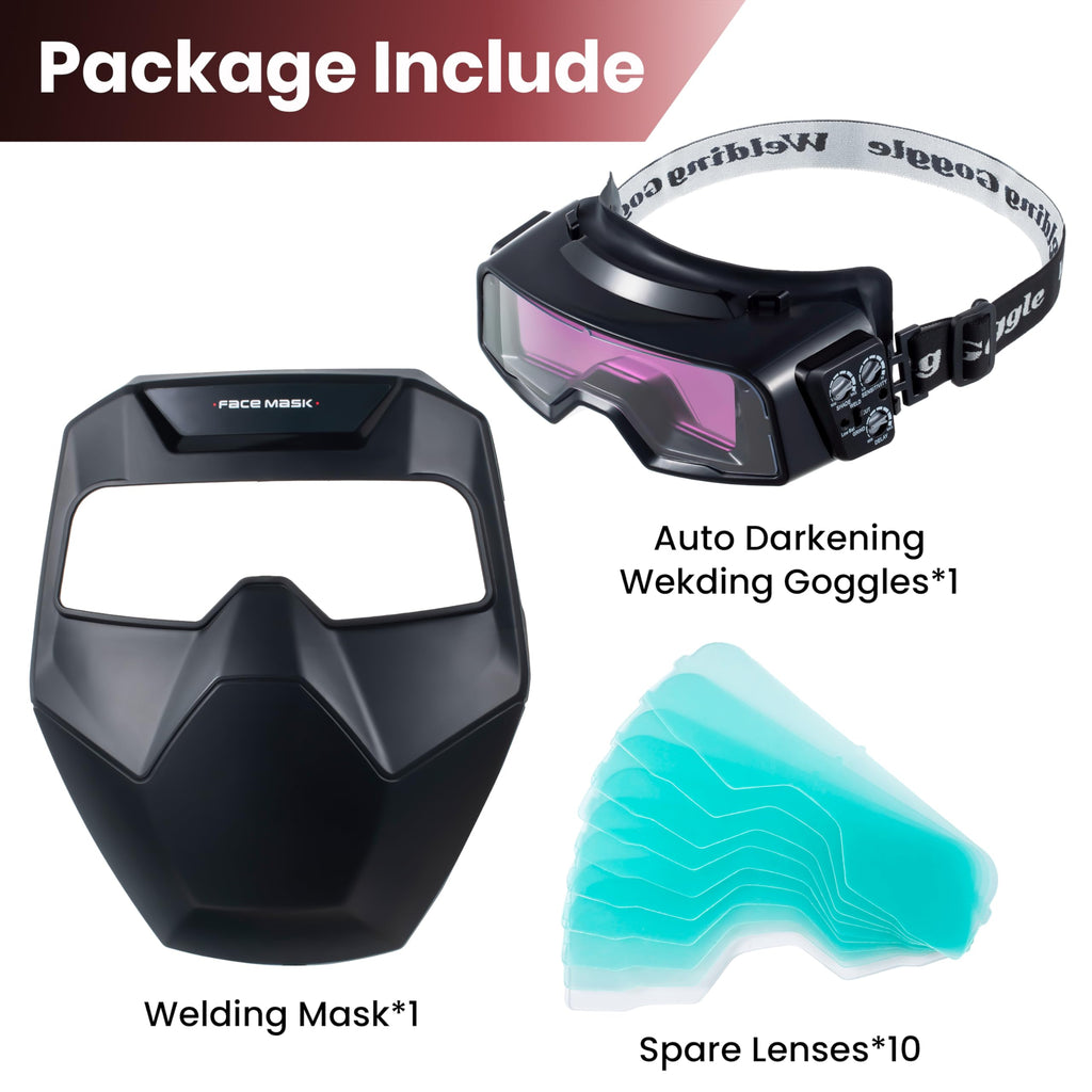 Auto Darkening Welding Goggles with Welder Mask and 10 Replacement Lenses G699376