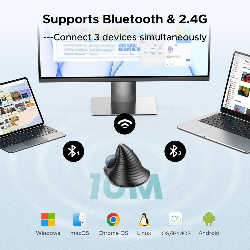 Wireless Trackball Mouse, Bluetooth & 2.4G, Thumb Control S397