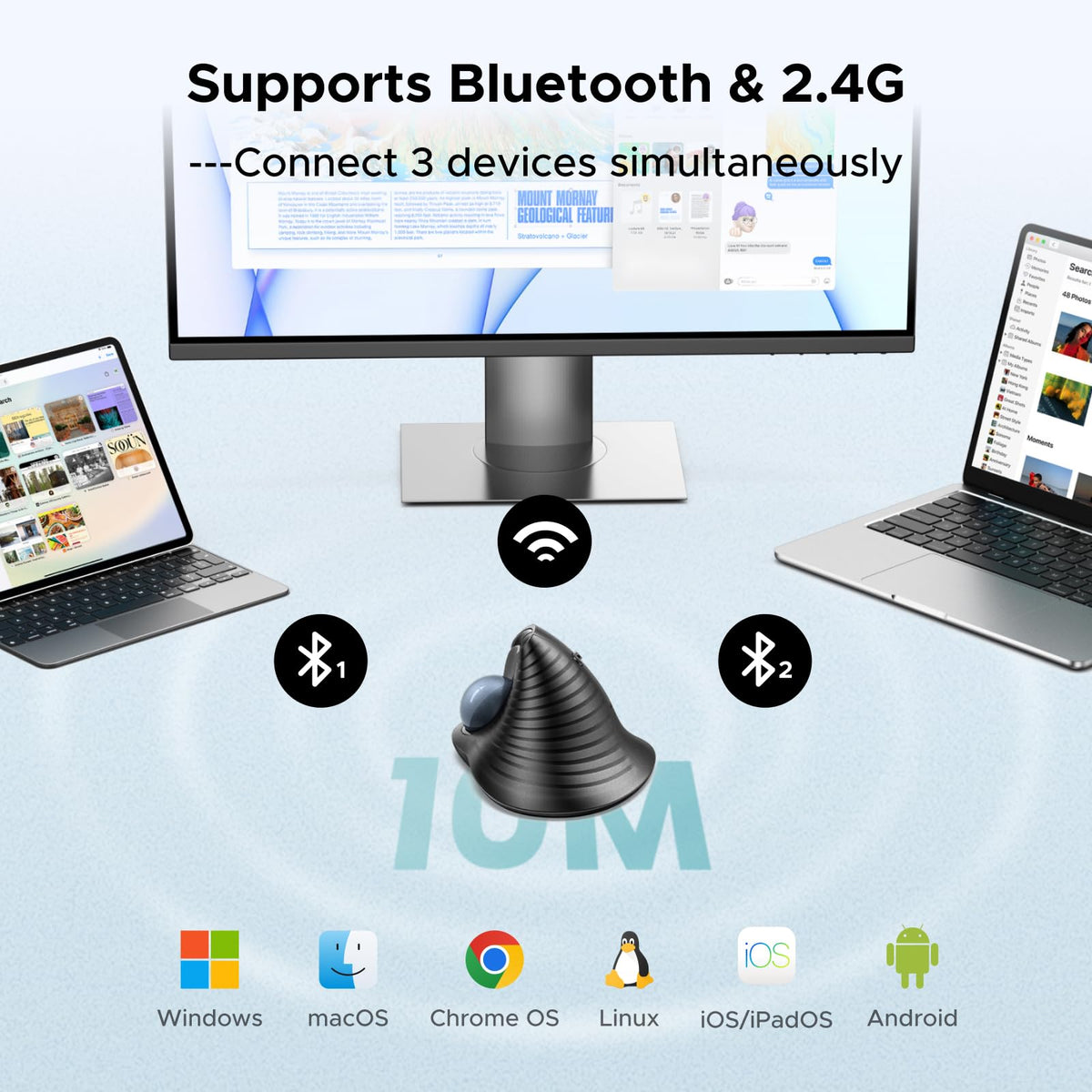 Wireless Trackball Mouse, Bluetooth & 2.4G, Thumb Control S397
