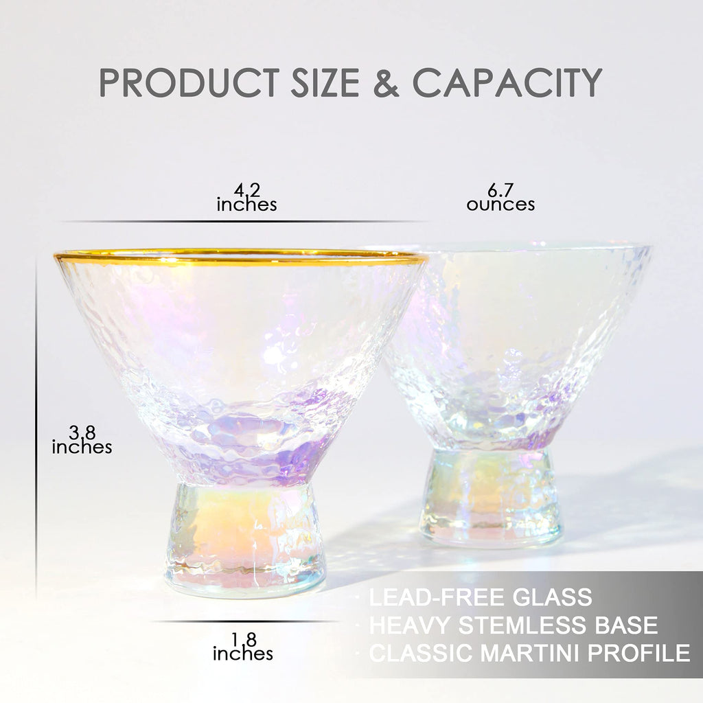 Stemless Martini Glasses Set of 2 Gold Rim G5001