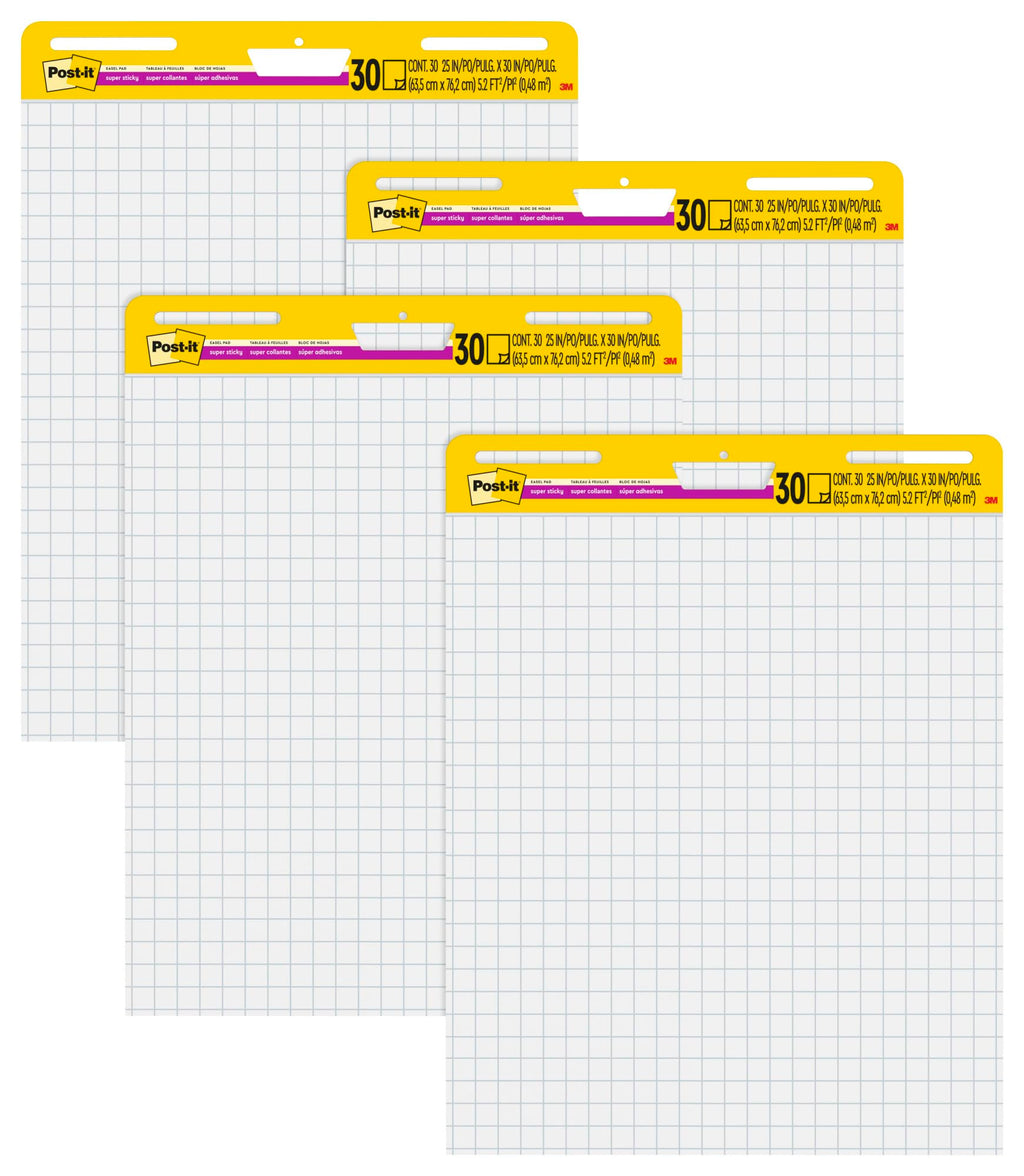 Self-Stick Easel Pad Value Pack, Quadrille Rule, 25 x 30, White, 30 Sheets, 4/Carton Y18898