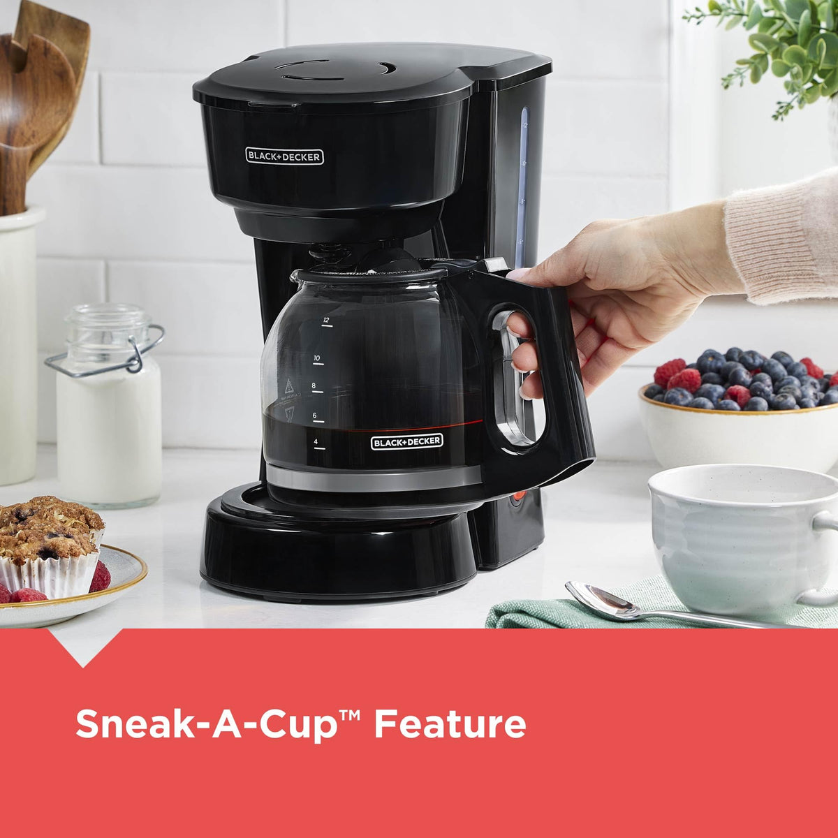 12-Cup Coffee Maker with Removable Filter Basket, Black K495504