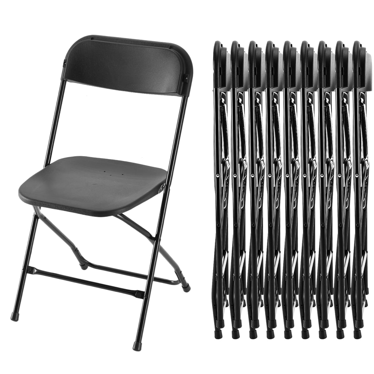 Black 10-Pack Plastic Folding Chair with Metal Frame U360295
