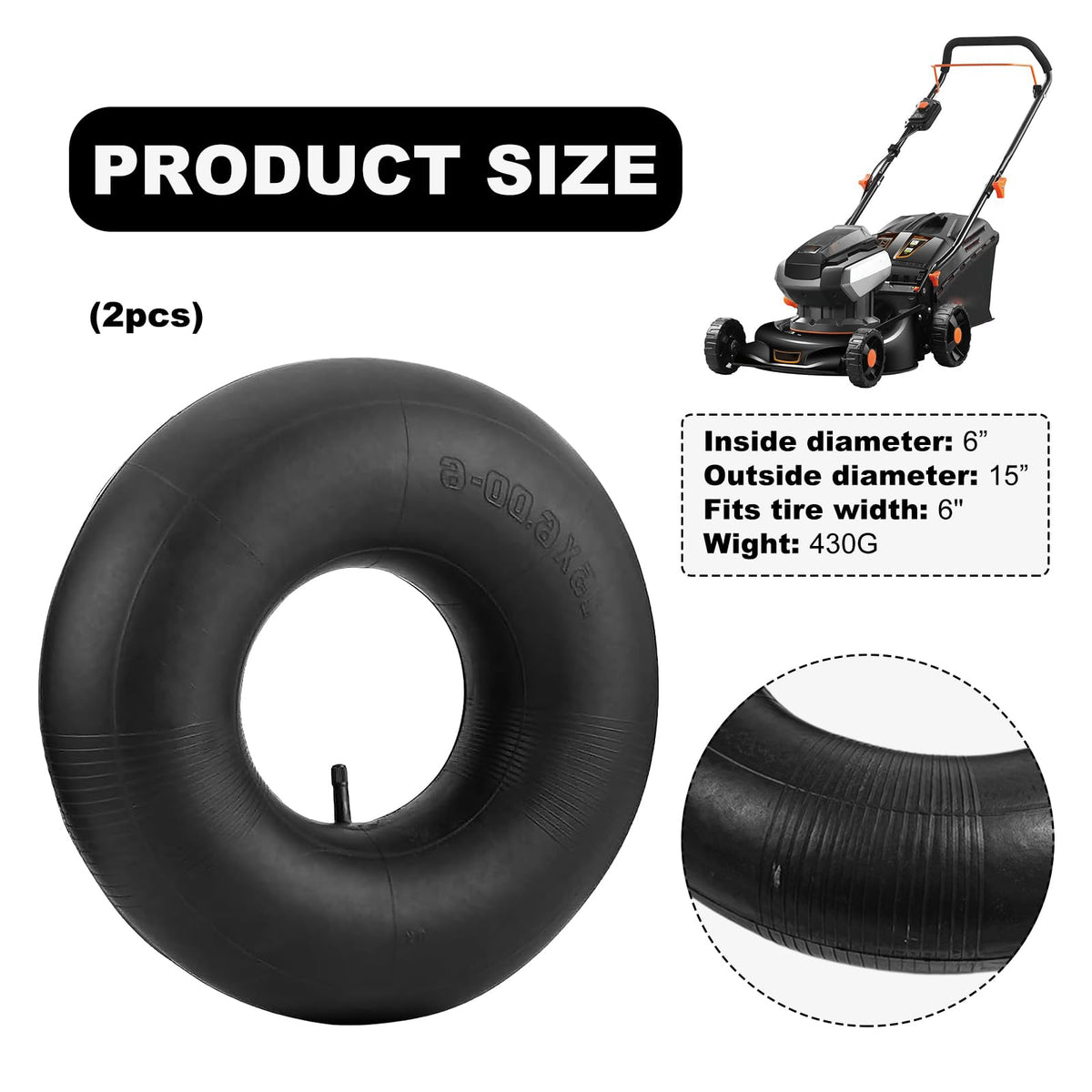2 PCS 15×6.00-6" Inner Tubes with TR-13 Straight Valve Stem G88408