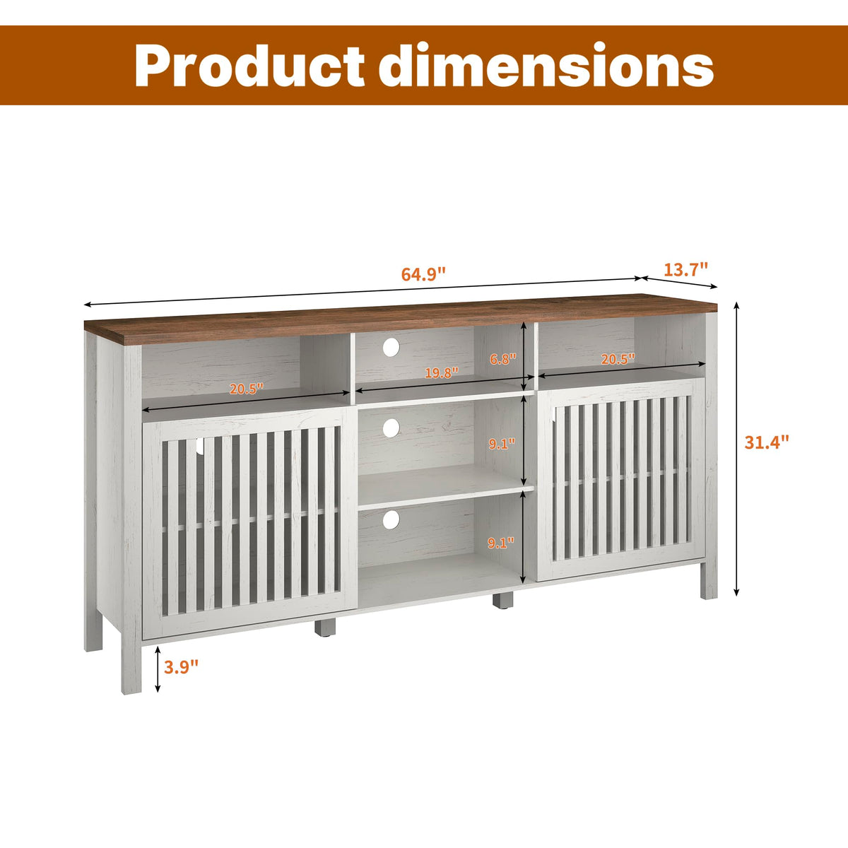 White TV Stand with Grille Doors and Adjustable Shelves J92101