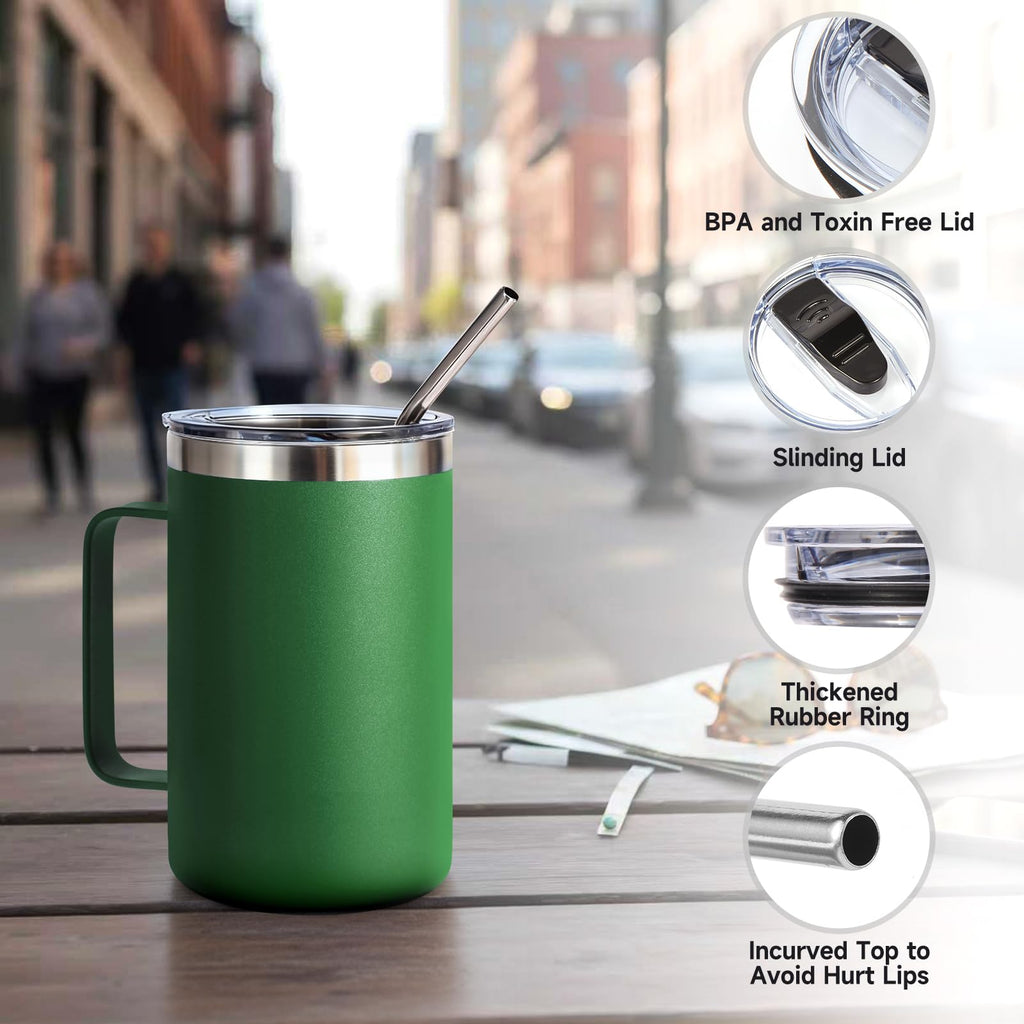 16oz Insulated Stainless Steel Coffee Mug with Lid and Straw O639109