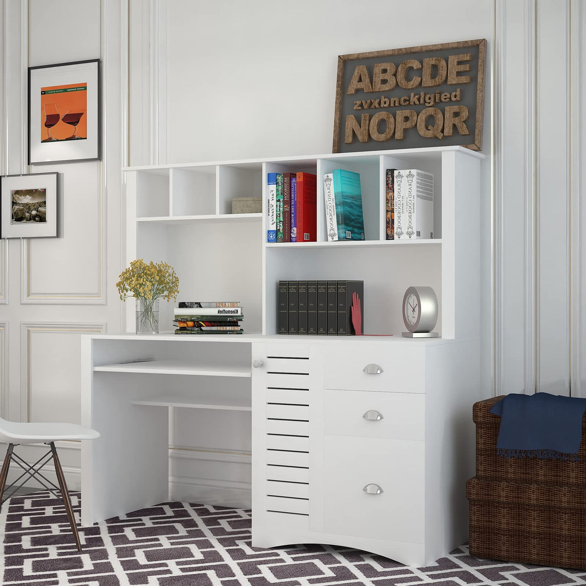 White Computer Desk with Hutch I977262