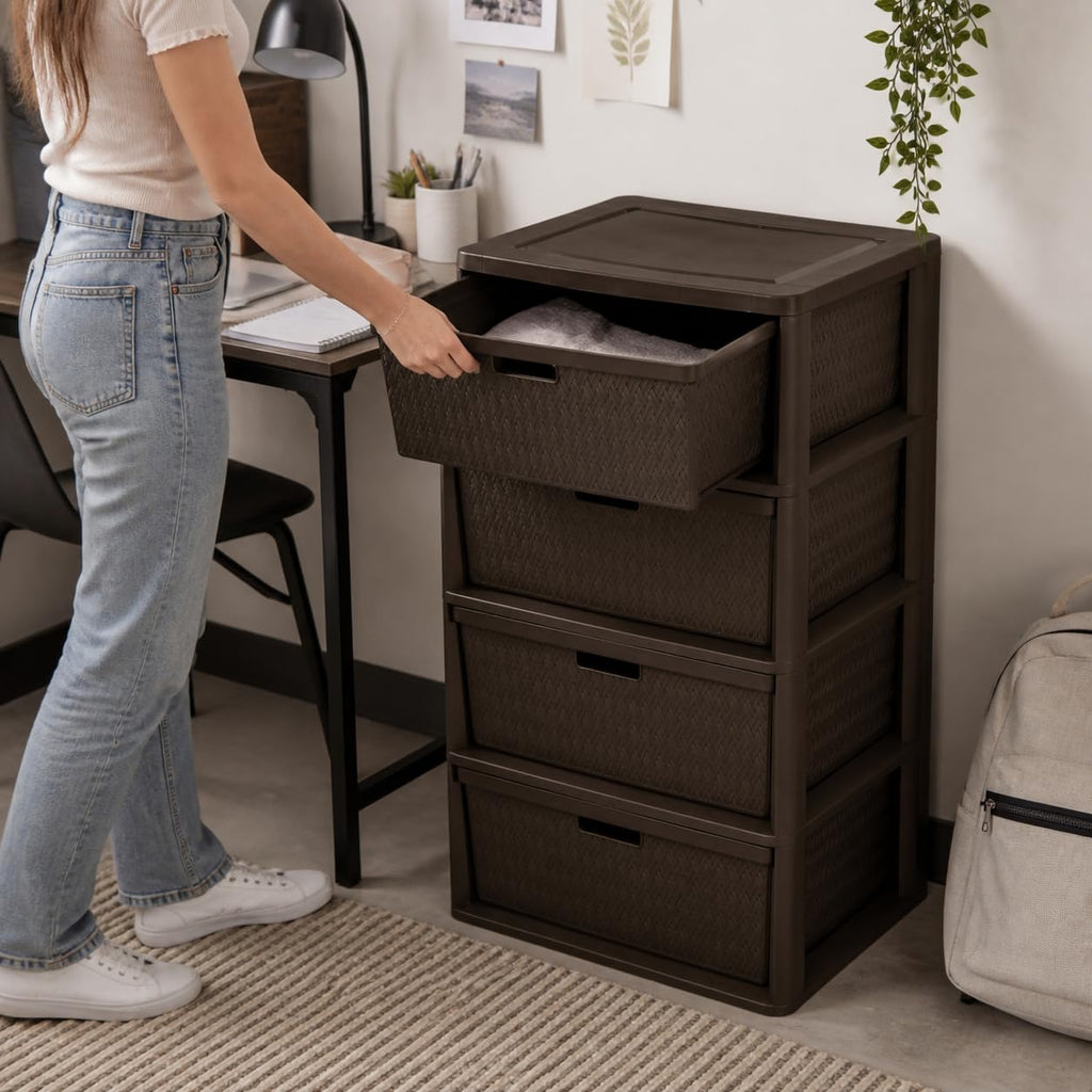 Brown 4 Drawer Plastic Storage Tower R378868