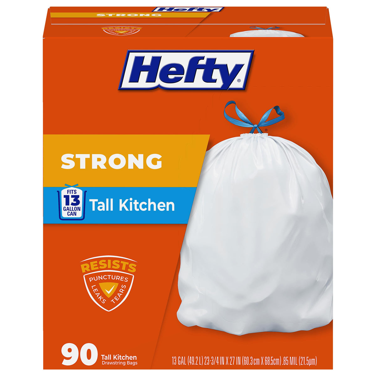 13G Tall Kitchen Trash Bags, White, Unscented, 90ct P289303