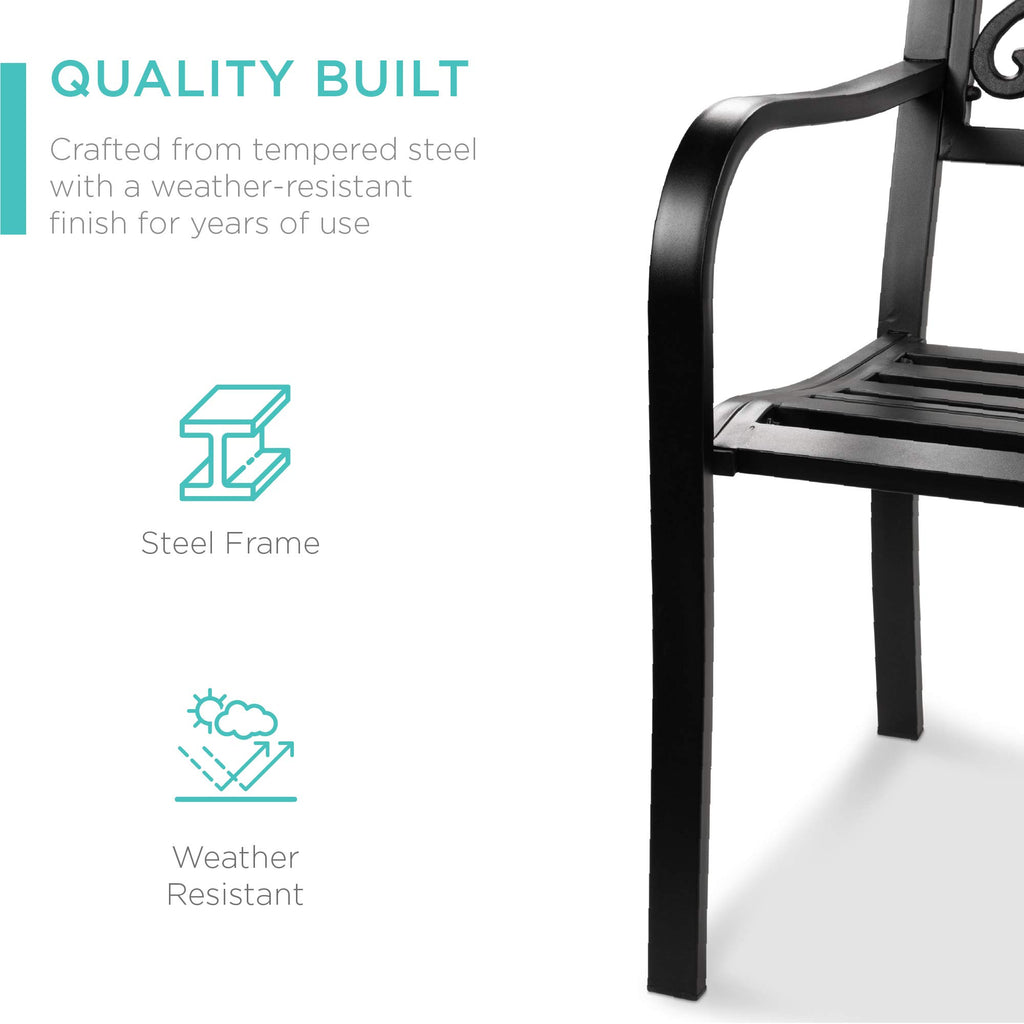 Black Steel Outdoor Bench with Floral Backrest R3304