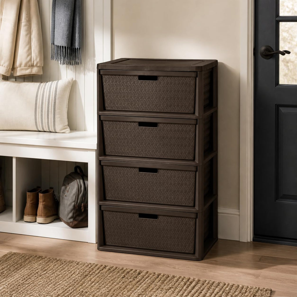 Brown 4 Drawer Plastic Storage Tower R378868