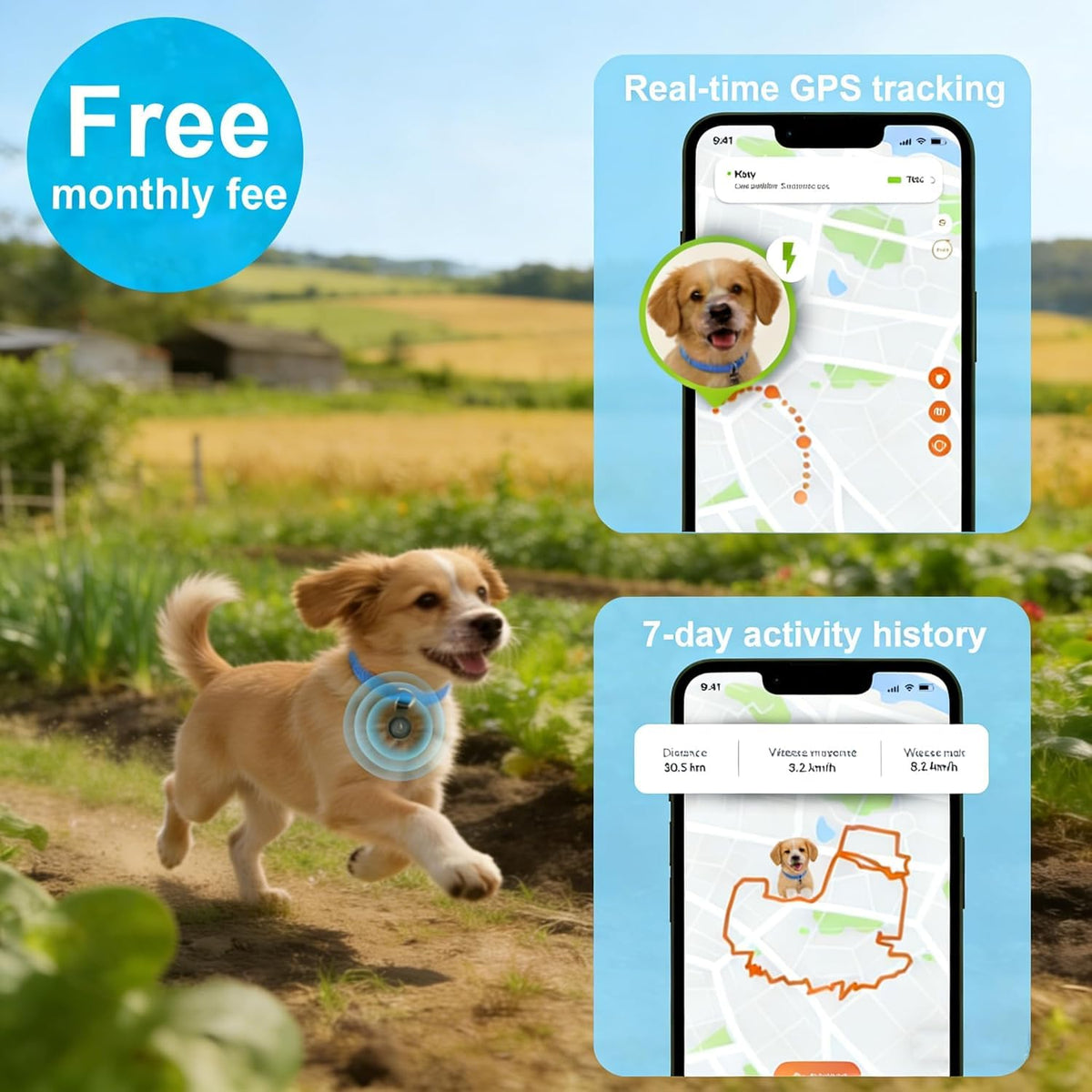 GPS Tracker for Dogs, Smart Collar with Real-Time Locator with Holder U32631