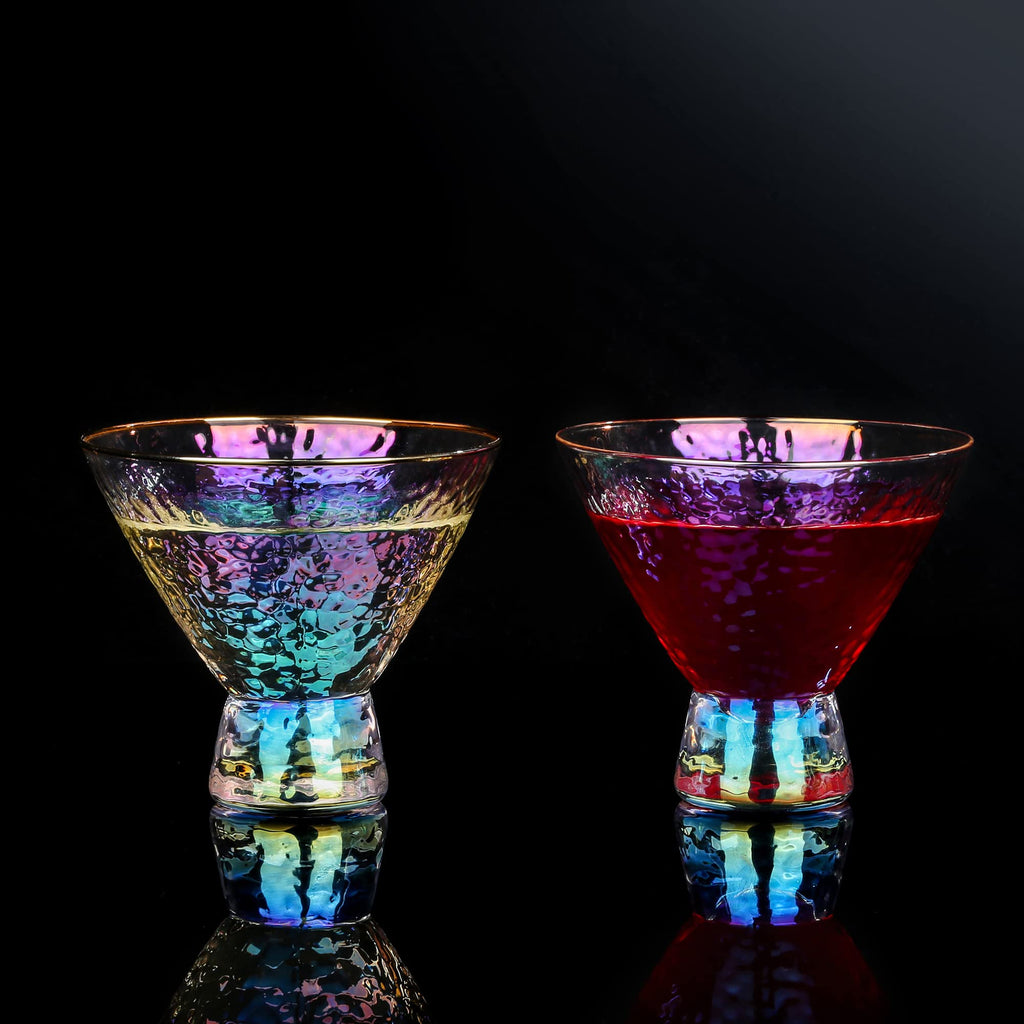 Stemless Martini Glasses Set of 2 Gold Rim G5001