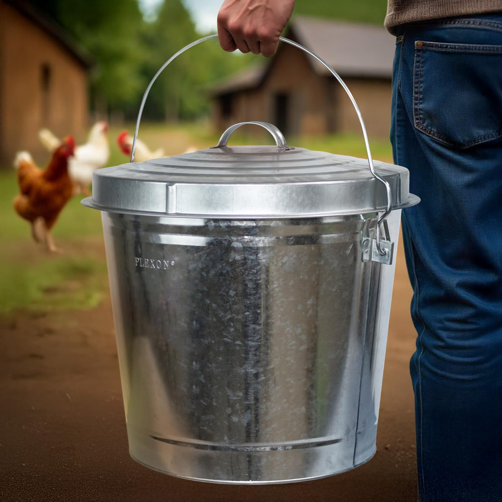 6.6 Lb Stainless Steel Hanging Poultry Feeder with 10 Gallon Storage Bucket C70713