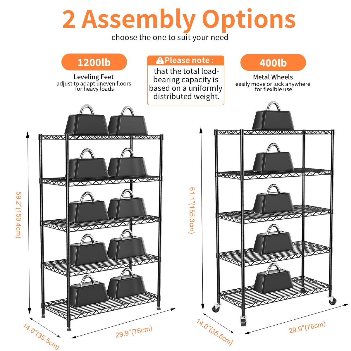 5-Tier Heavy Duty Metal Shelving Unit on Lockable Wheels W2372