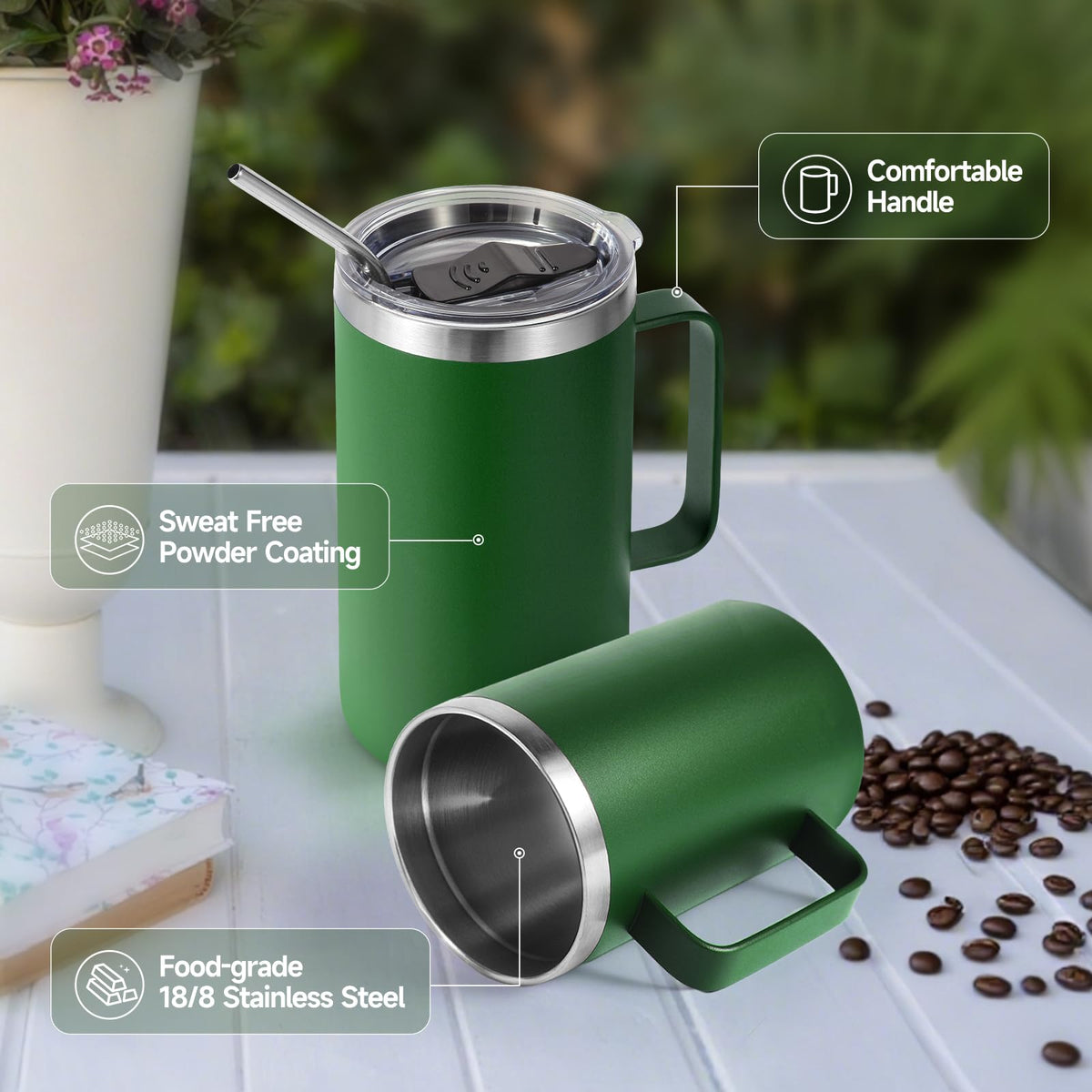 16oz Insulated Stainless Steel Coffee Mug with Lid and Straw O639109
