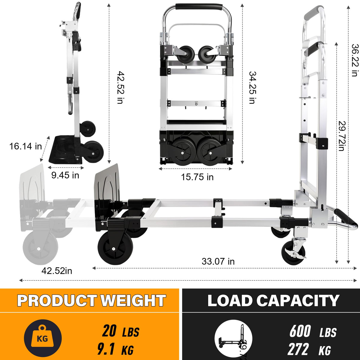 3 in 1 Convertible Folding Hand Truck with 2 Straps O286