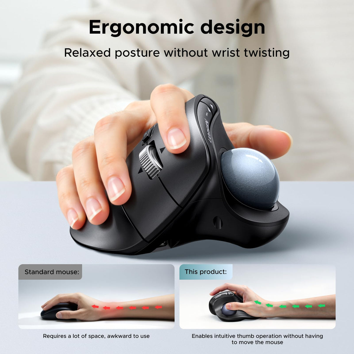 Wireless Trackball Mouse, Bluetooth & 2.4G, Thumb Control S397