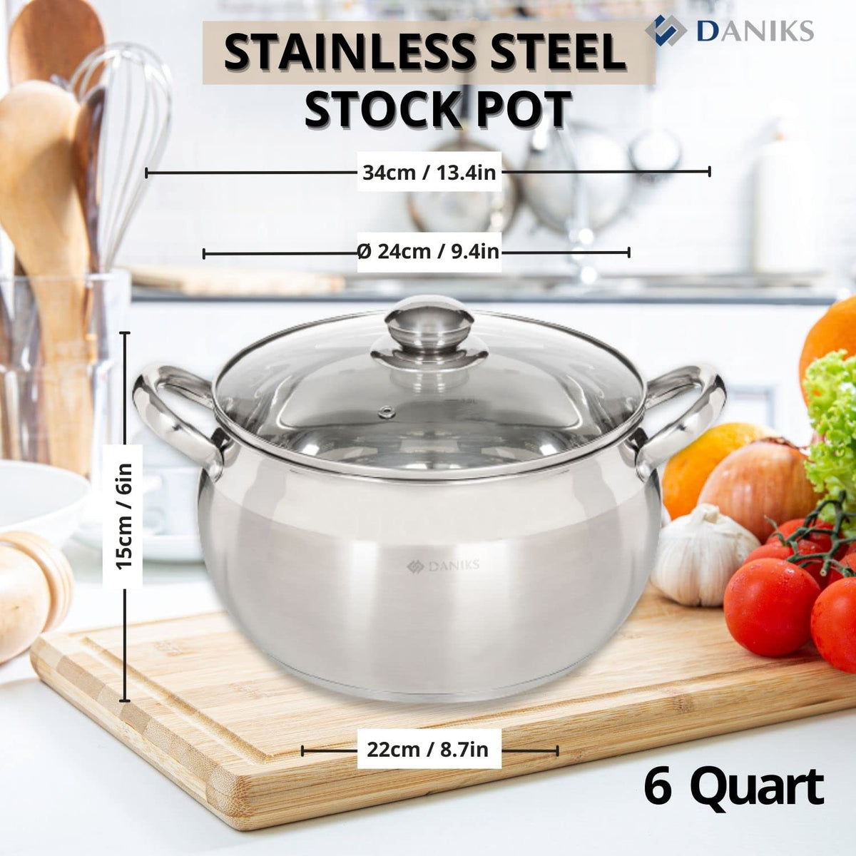 6.5 Quart Stainless Steel Stock Pot with Glass Lid O985504