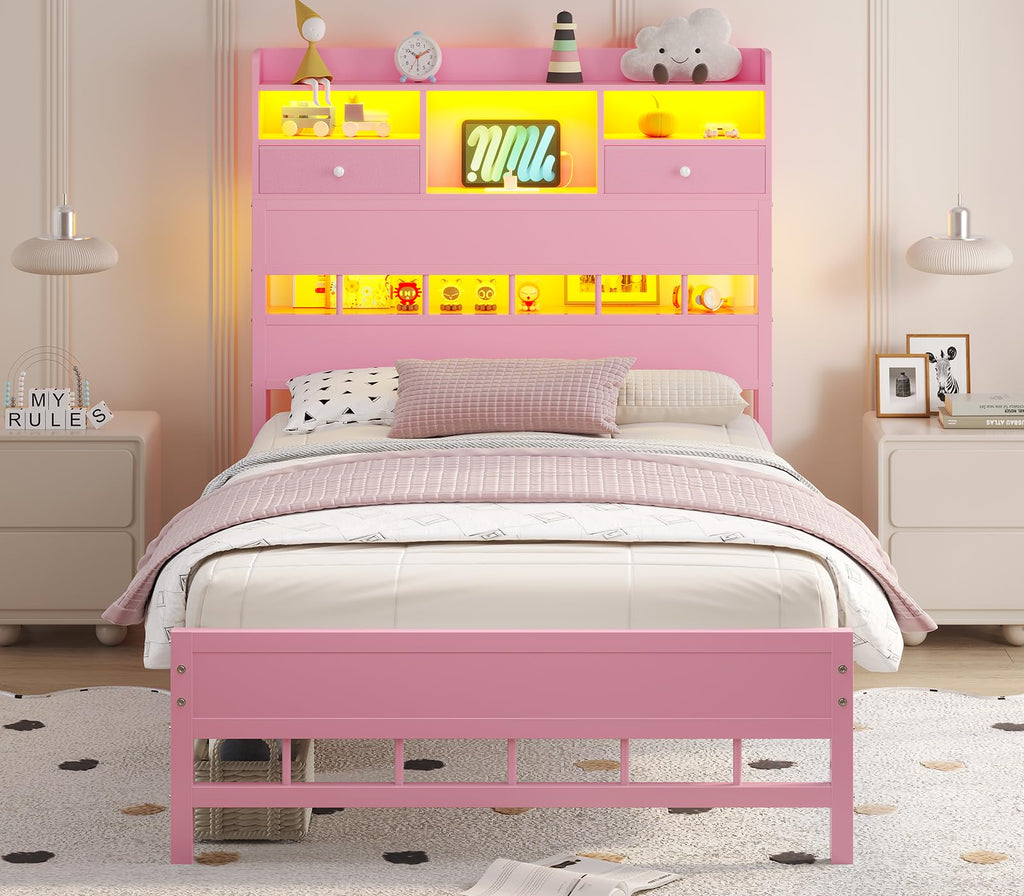 Twin Bed Frame with Storage Headboard E6991