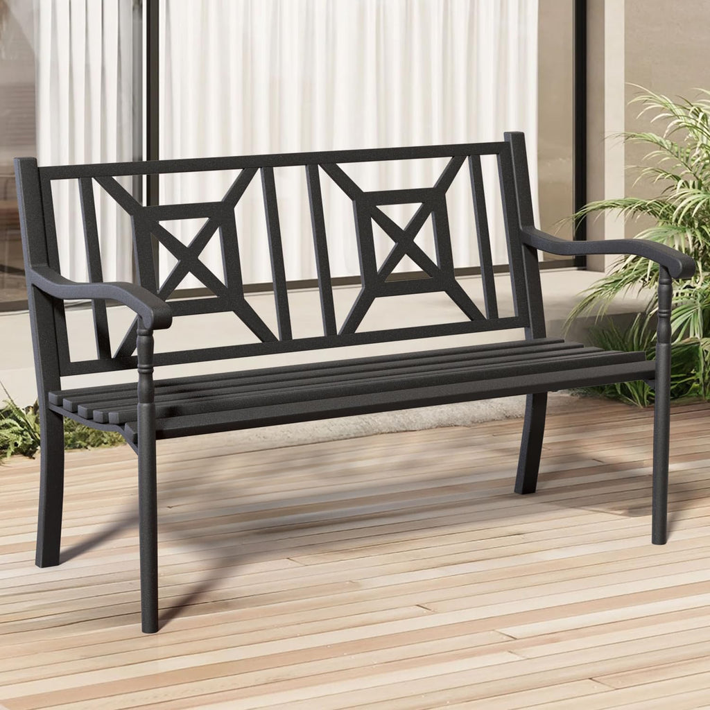 50.5" Metal Patio Bench with Lattice Backrest H90493