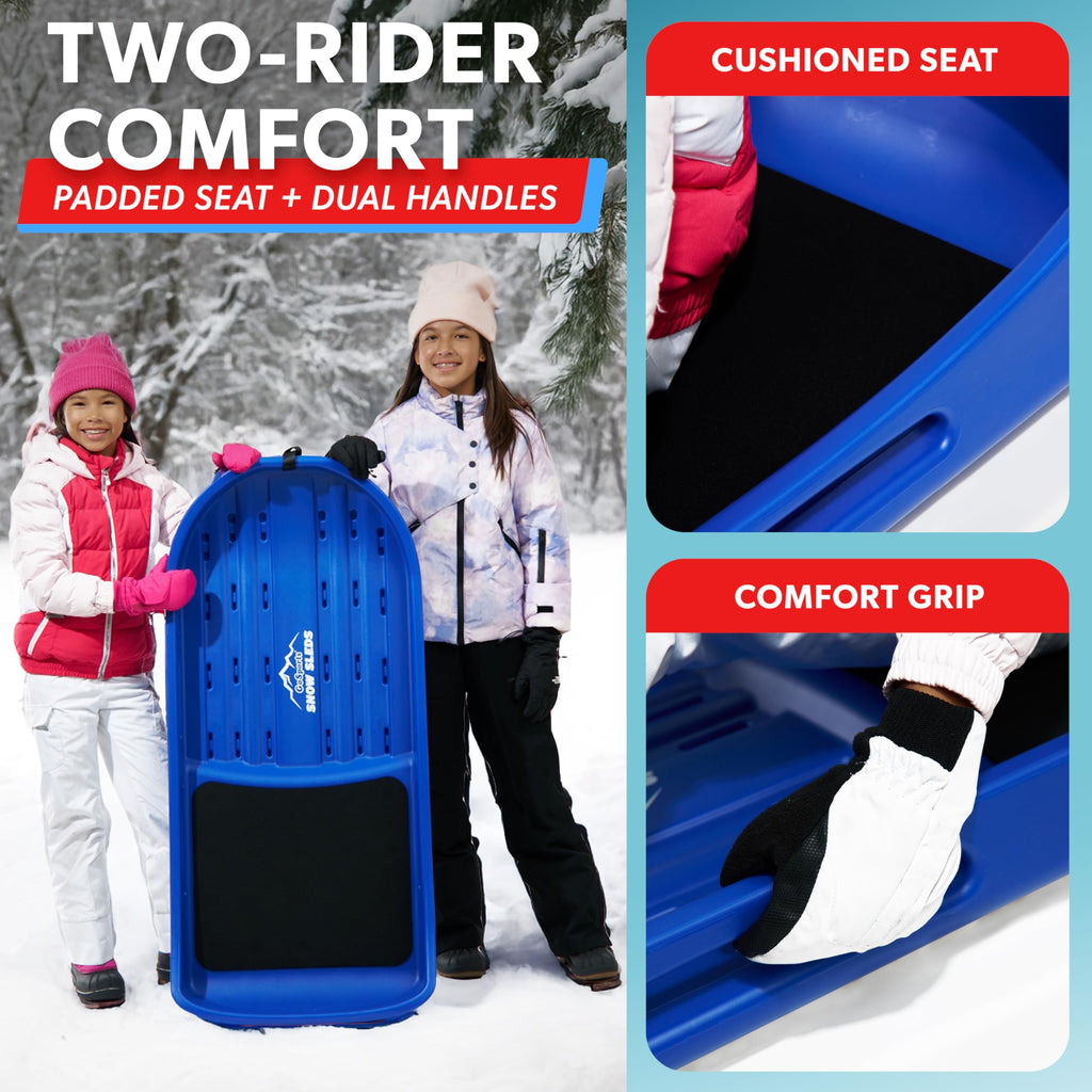 2 Person Snow Sled with Pull Strap and Padded Seat O4109