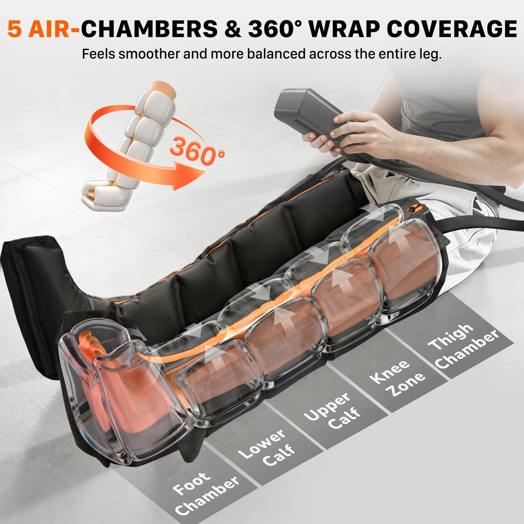 Air Compression Boots Leg Massager with Heat, 6 Modes & 11 Intensities (Large) I2537