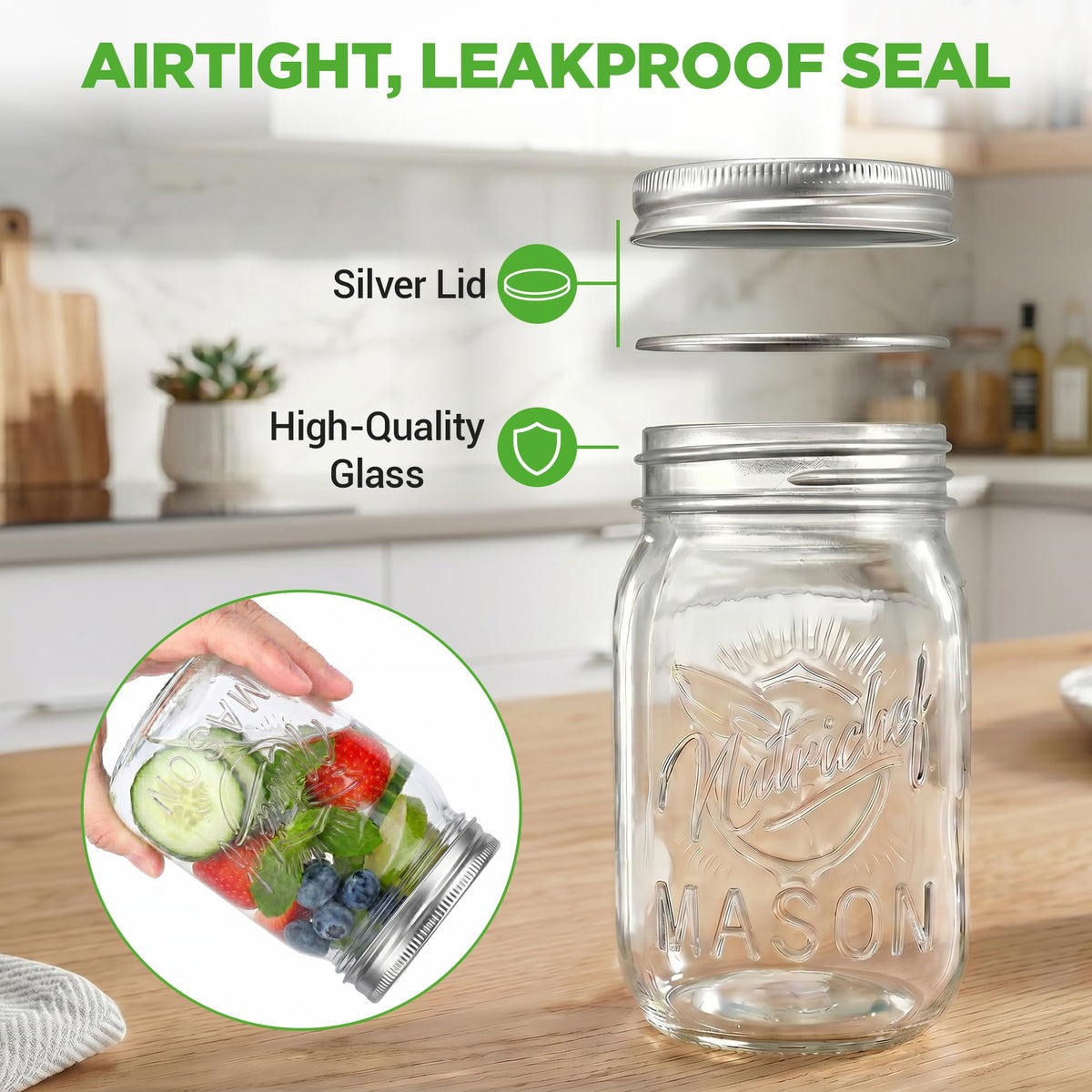 8-Pack 16 oz Glass Mason Jars with Lids T486921
