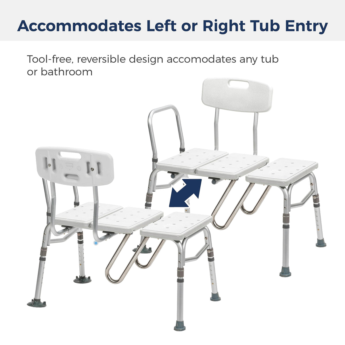 Adjustable Height White Tub Transfer Bench W6909