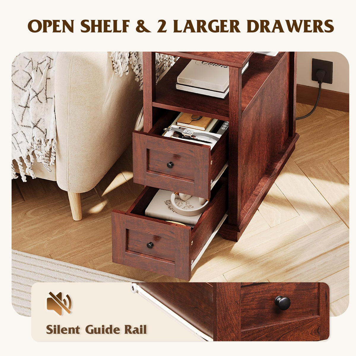 End Table with Charging Station & 2 Drawers V201
