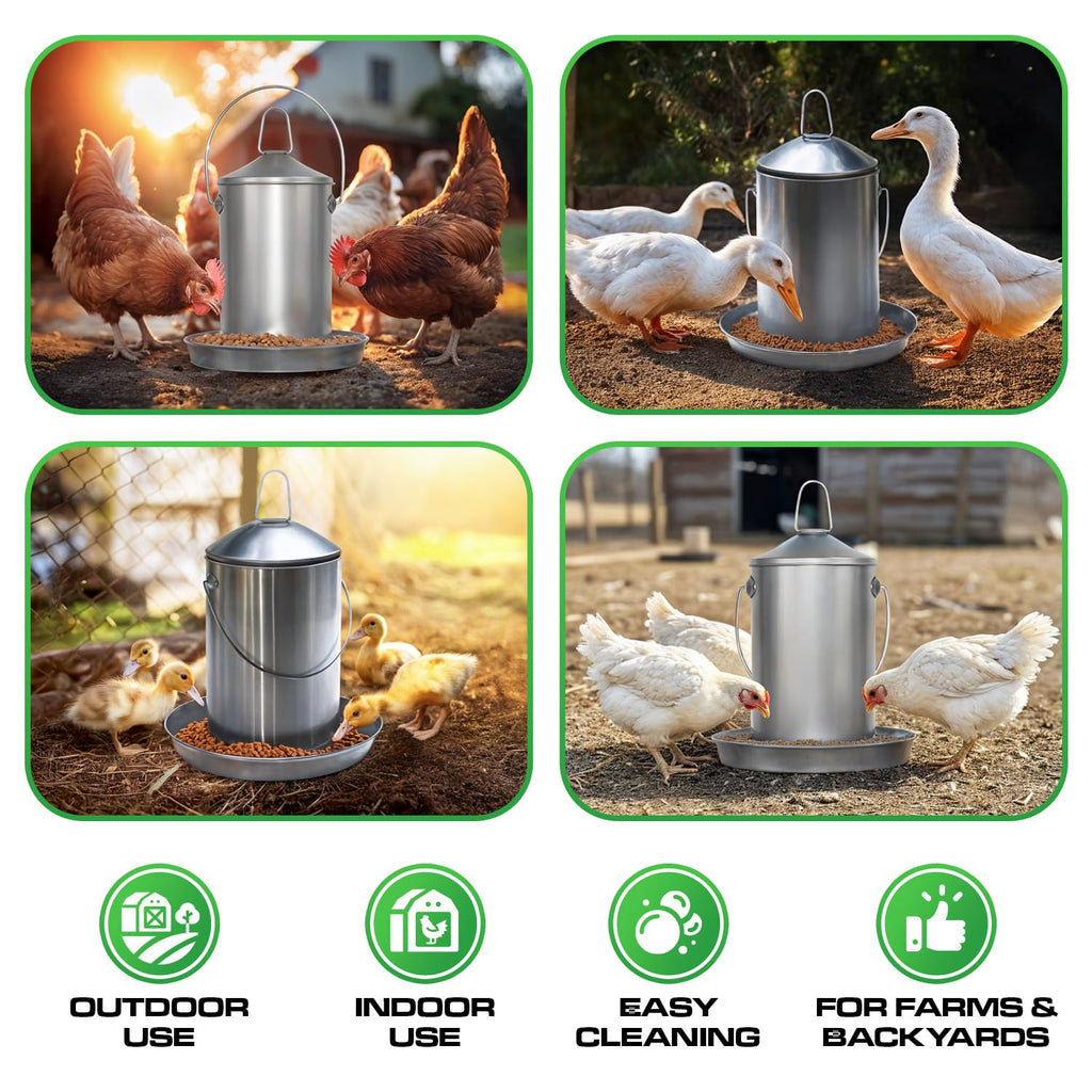 6.6 Lb Stainless Steel Hanging Poultry Feeder with 10 Gallon Storage Bucket C70713