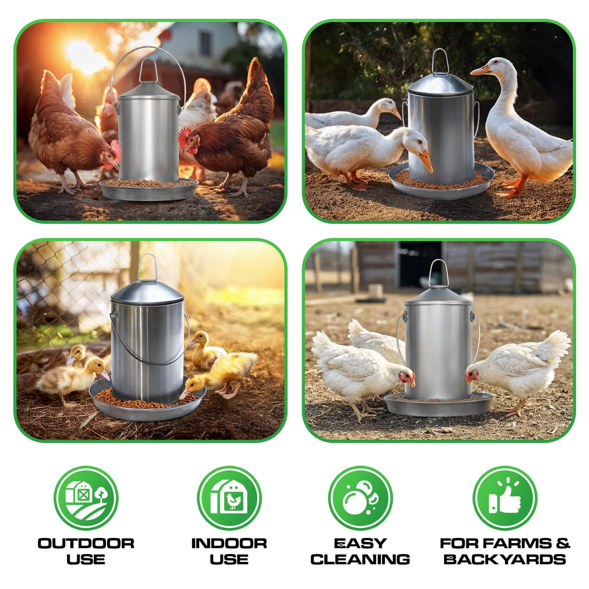 6.6 Lb Stainless Steel Hanging Poultry Feeder with 10 Gallon Storage Bucket C70713