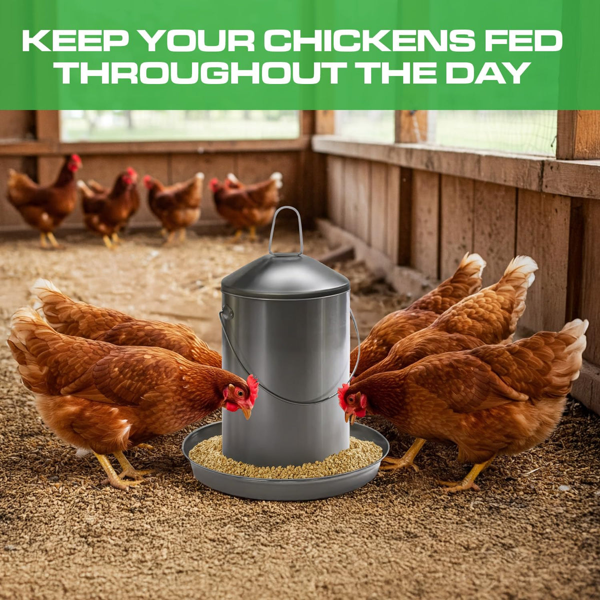 6.6 Lb Stainless Steel Hanging Poultry Feeder with 10 Gallon Storage Bucket C70713