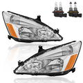 Headlights Assembly Replacement with Clear Lens Chrome Housing Amber Reflector Front Lamps Set of 2 V9232