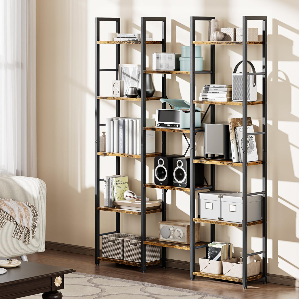 5 Tier Rustic Wood & Metal Bookshelf C183126