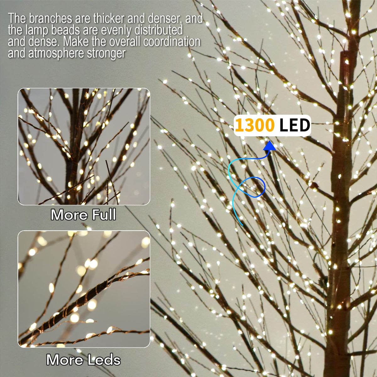 6FT Brown Lighted Birch Tree 1300LEDs Warm White Lights R3513