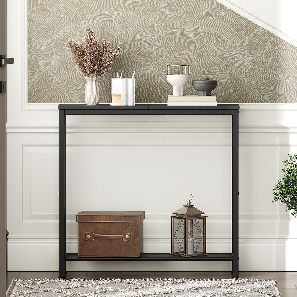 Black 2-Tier Narrow Console Table V70282
