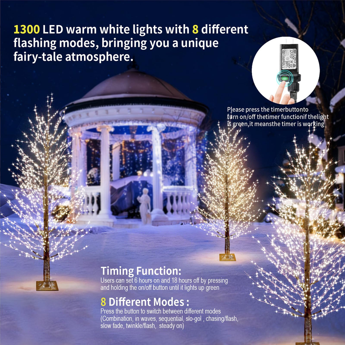 6FT Brown Lighted Birch Tree 1300LEDs Warm White Lights R3513