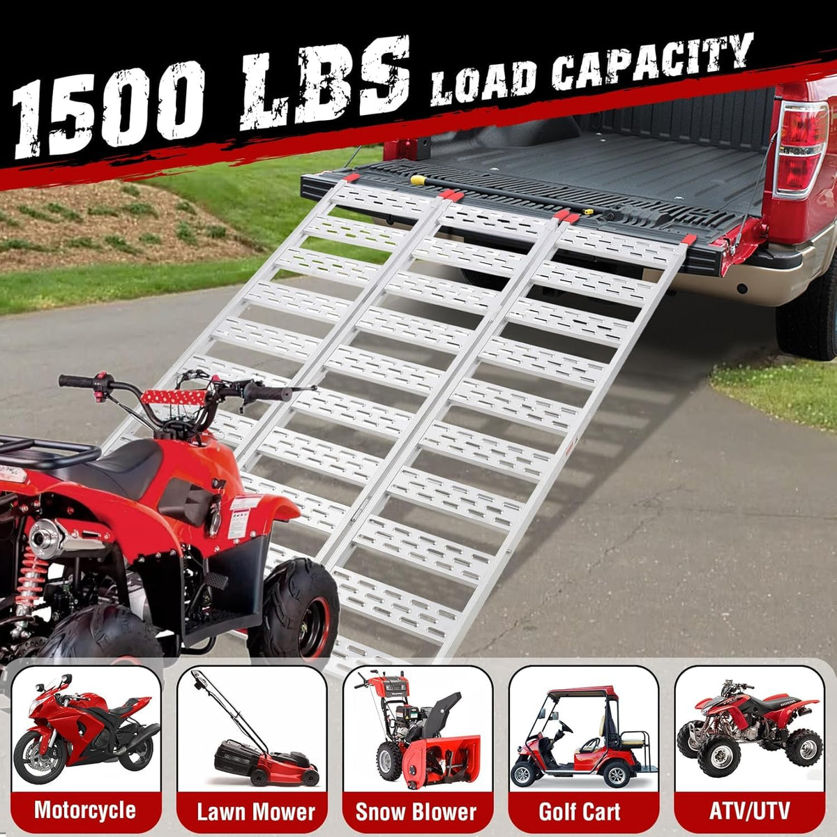 Aluminum Tri-Fold Ramp with Treads 76"x50" V530