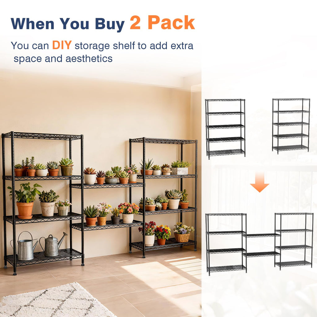 5-Tier Heavy Duty Metal Shelving Unit on Lockable Wheels W2372