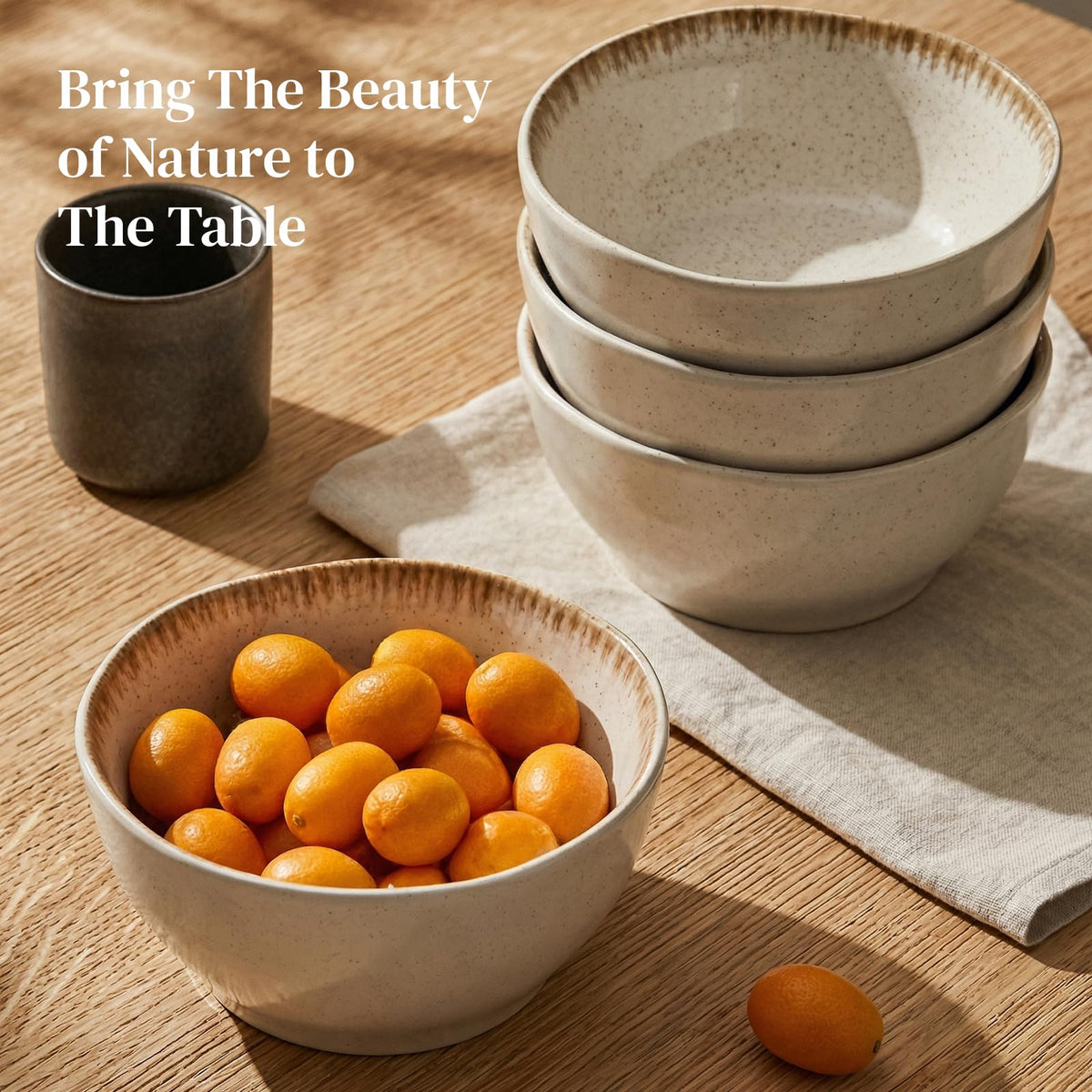 30 OZ Ceramic Soup Bowls Set of 4 Beige M14955